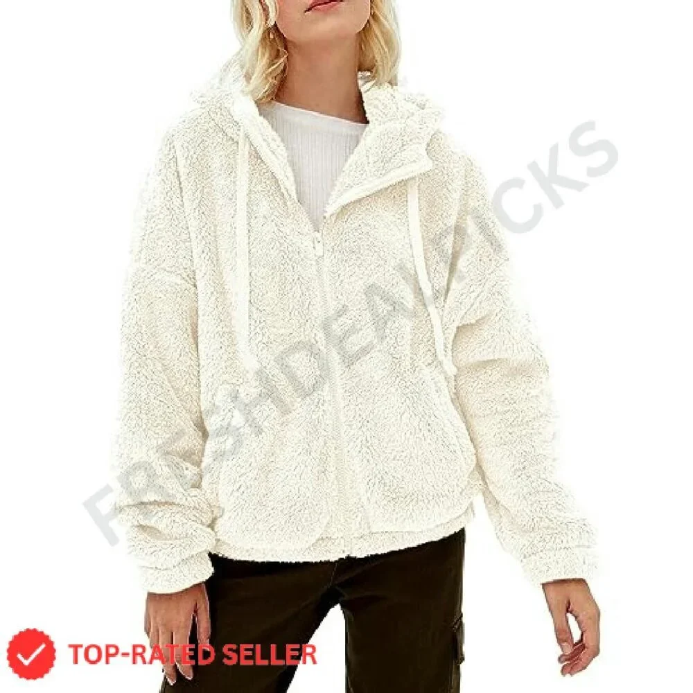 Oversized Sherpa Fleece Jacket Zip Up Winter Warm Sweatshirt Hoodie Chic
